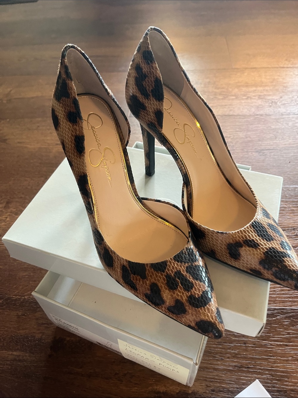 Jessica Simpson Leopard Print Pointed Toe Stiletto Heels - Brown/Black